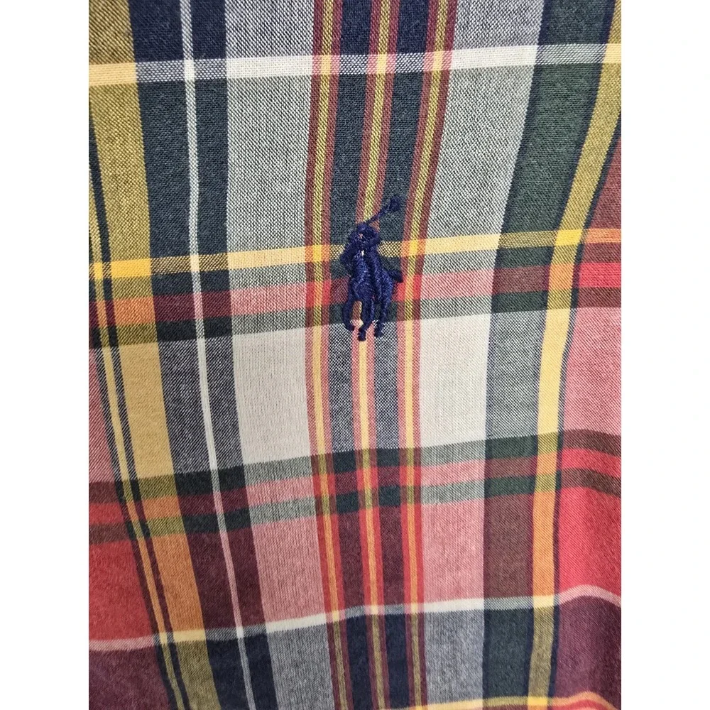 Ralph Lauren Mens Blue Lined Insulated‎ Shirt Red Plaid Madras Patchwork Large